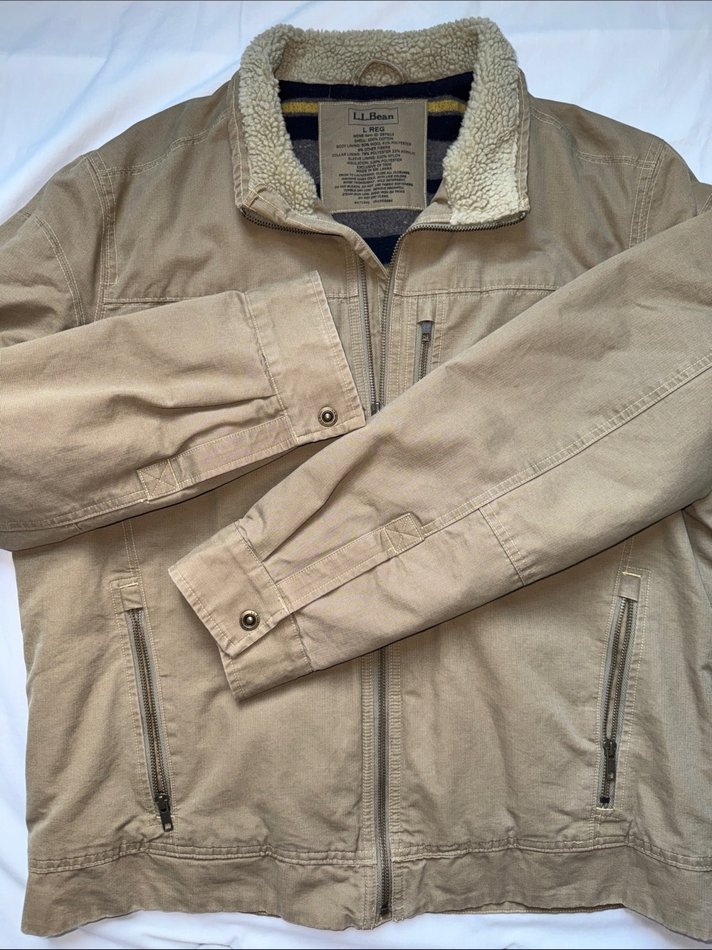 LL Bean Mens Khaki Heavy Duty Canvas Barn Field Jacket Blanket Lined XL